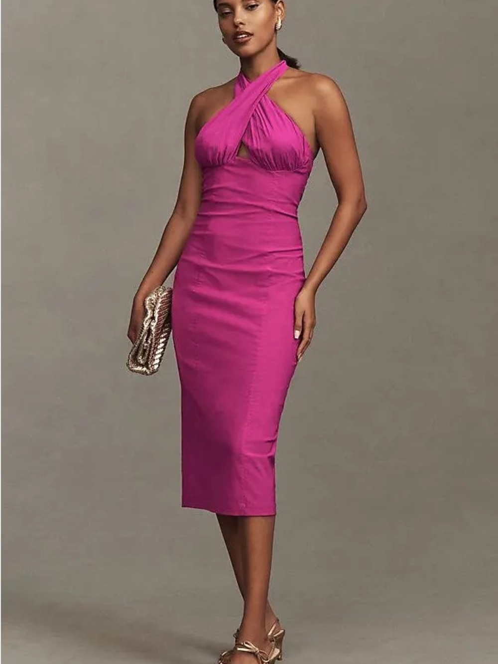 BHLDN One-Shoulder Fuchsia Midi Dress